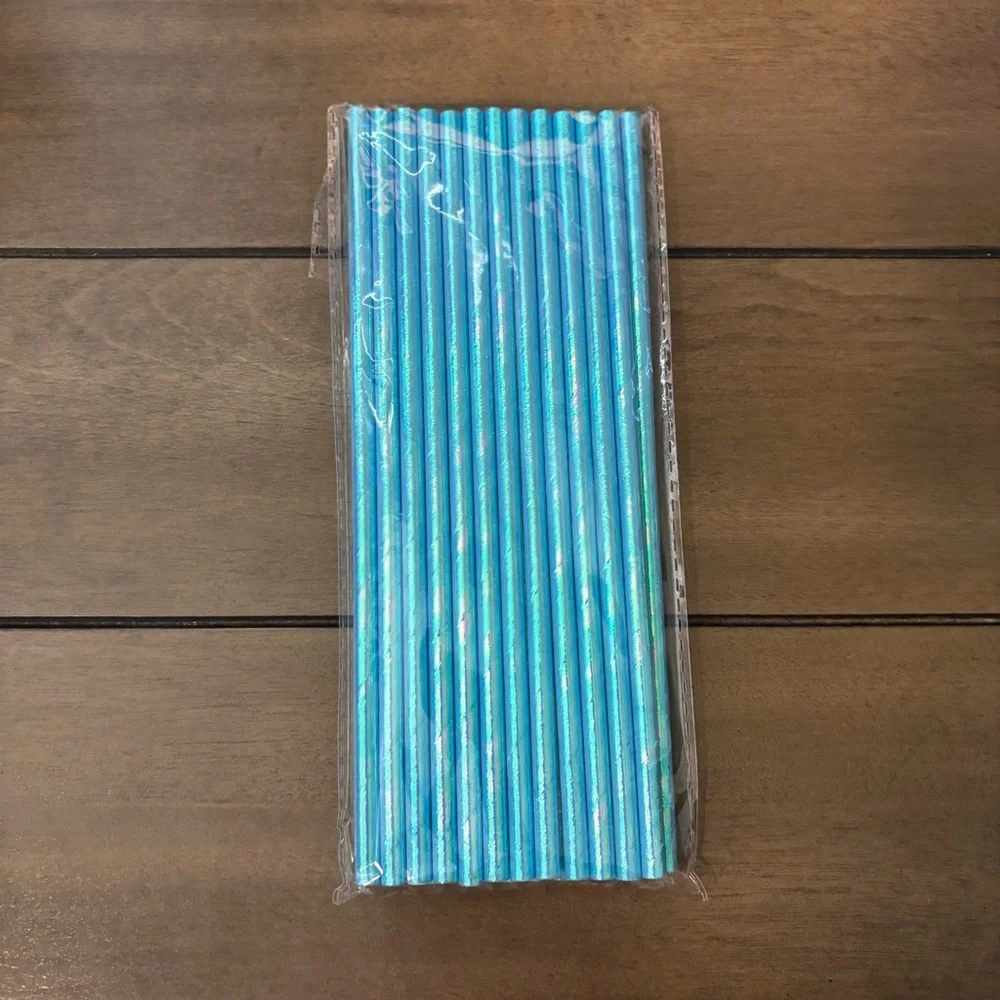 24 Blue Sparkly Paper Party Straws